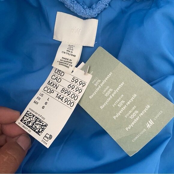 H&M Blue Tweed Double Breasted Blazer Jacket Women's Large Button Office New - Picture 6 of 10